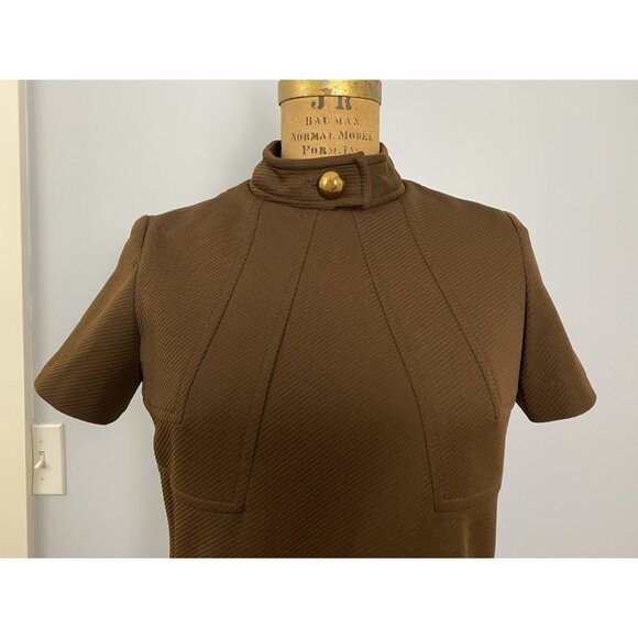 Vintage David Crystal Fashion Brown Short Sleeve Dress Size S 1960s Polyester - Picture 3 of 12